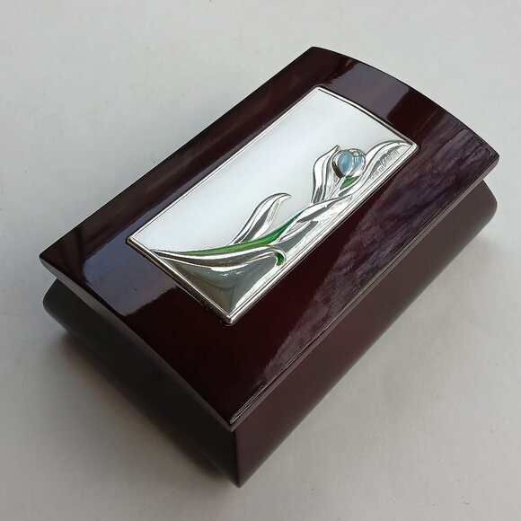 Lacquer Wood & Silver Jewelry Box Velvet Lined Camilletti ARGENTO Made in Italy - Picture 1 of 12